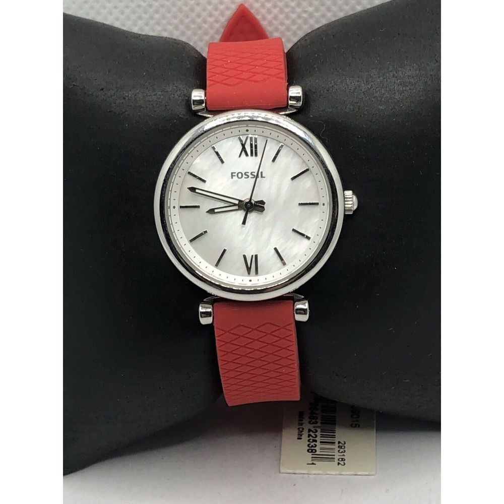 Fossil ES4432 Women's Red Silicone Analog White Dial Quartz Genuine Watch OP548